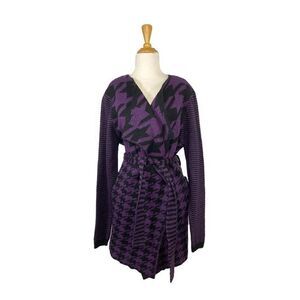 Toda Bela M Purple Houndstooth Cardigan Sweater Jacket Art To Wear Chuny